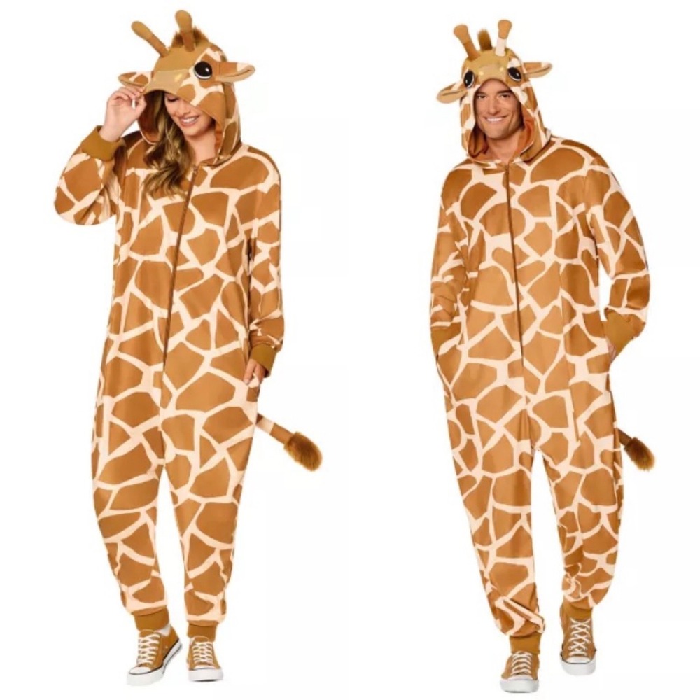 Spirit Giraffe Union Suit Adult Unisex Large Brown Excellent Pockets Thumb Holes